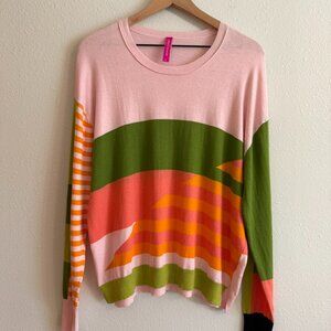 Zaket And Plover Womens Size L Cotton Silk Blend Colorblock Diagonal Sweater